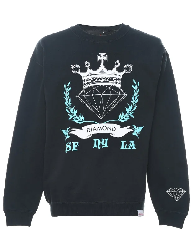 Diamond Black & Light Blue Printed Sweatshirt - M