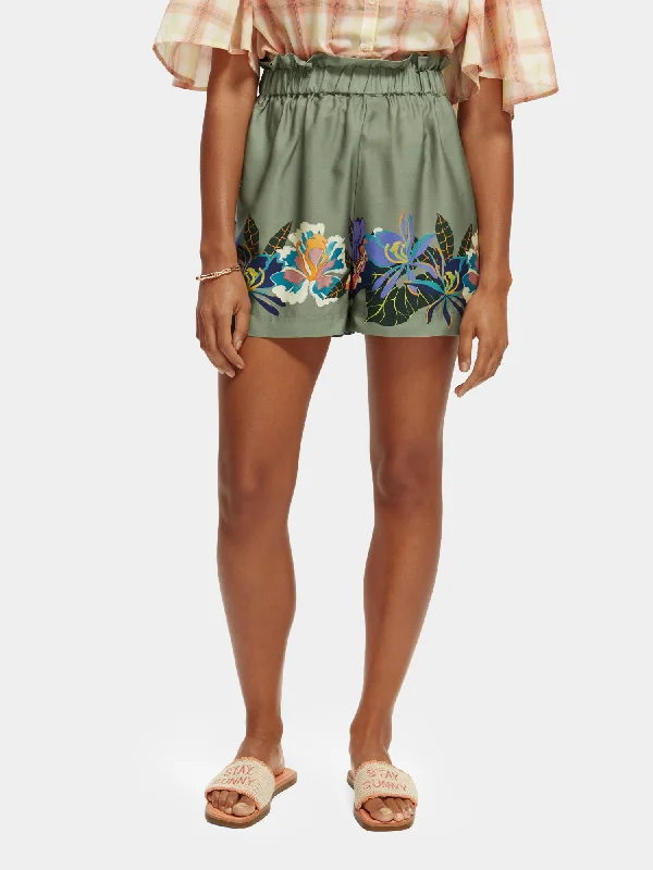 High-rise printed Tencel tennis shorts