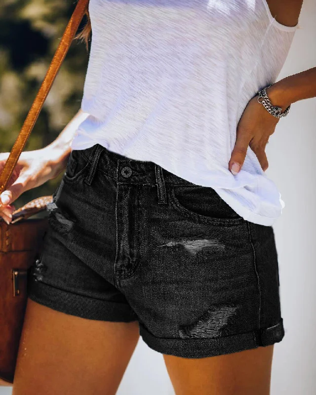 Leg Cuff Ripped Jean Shorts