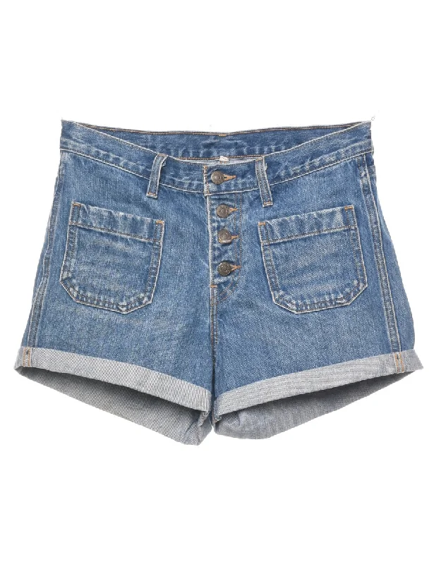 Medium Wash Rolled Hem Denim Shorts - W29 L3