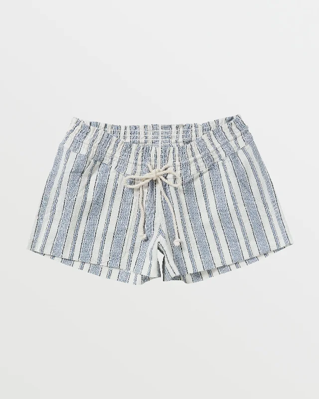 Oceanside Elasticized Shorts - Mood Indigo Beachside Stripe