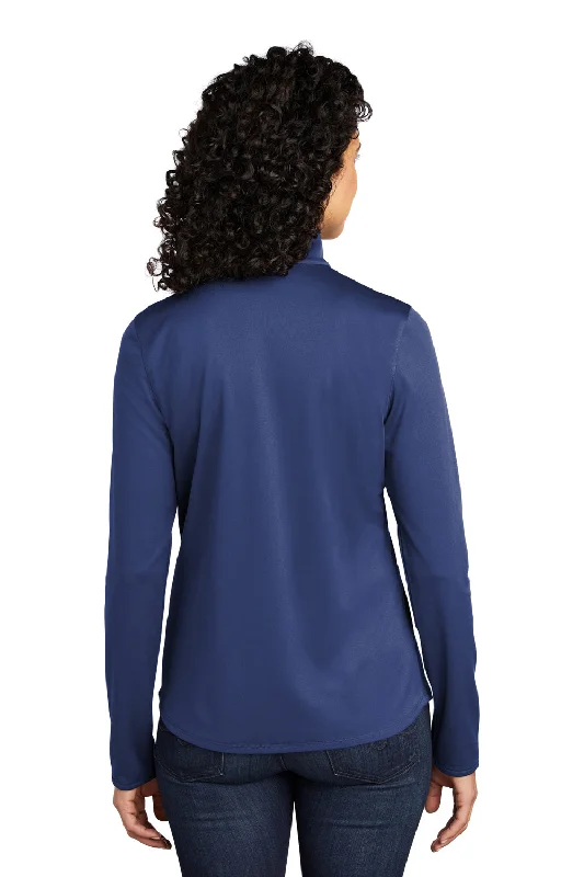 Port Authority Womens Silk Touch Performance Moisture Wicking 1/4 Zip Sweatshirt - Royal Blue/Steel Grey