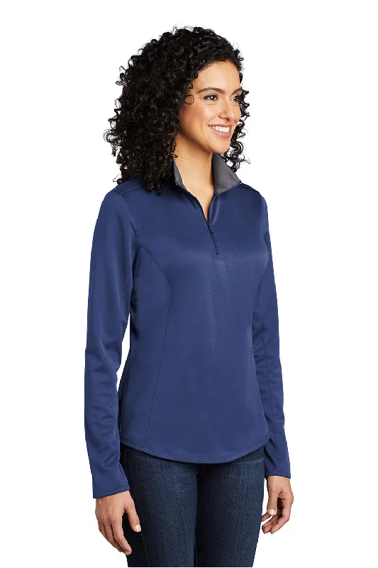 Port Authority Womens Silk Touch Performance Moisture Wicking 1/4 Zip Sweatshirt - Royal Blue/Steel Grey