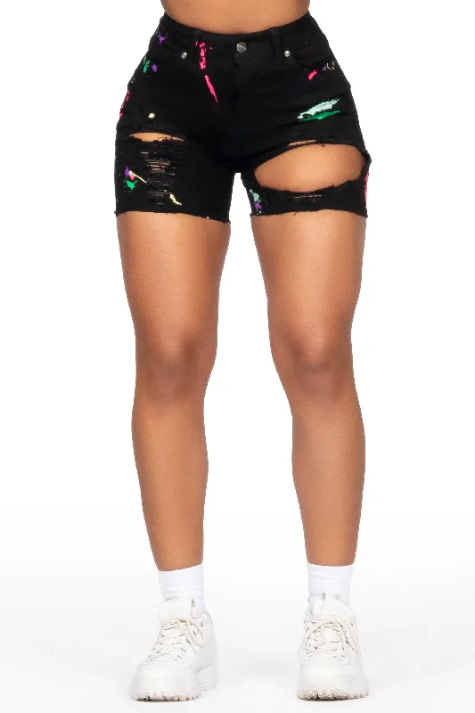 Teaunna Black Distressed Denim Short