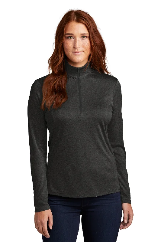 Sport-Tek Womens Endeavor Moisture Wicking 1/4 Zip Sweatshirt - Heather Black