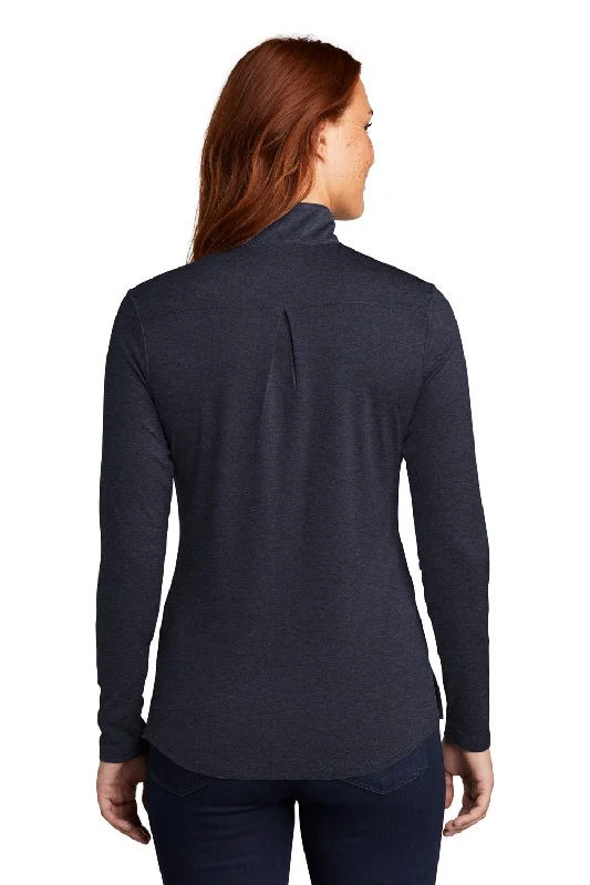 Sport-Tek Womens Endeavor Moisture Wicking 1/4 Zip Sweatshirt - Heather Deep Navy Blue