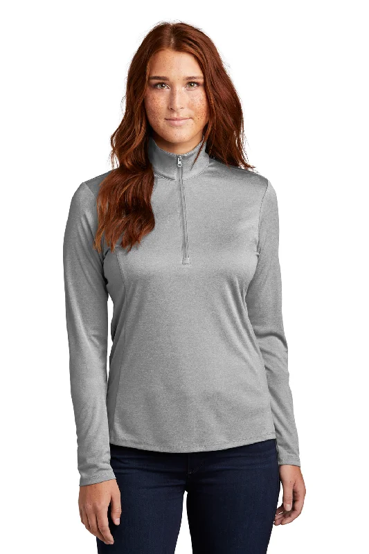 Sport-Tek Womens Endeavor Moisture Wicking 1/4 Zip Sweatshirt - Heather Light Grey