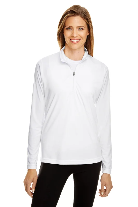 Team 365 Womens Zone Performance Moisture Wicking 1/4 Zip Sweatshirt - White