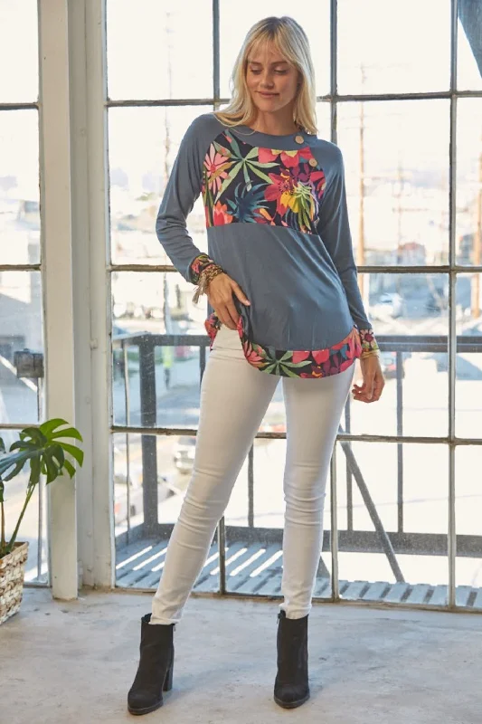 Celeste Full Size Tropical Print Long Sleeve T-Shirt