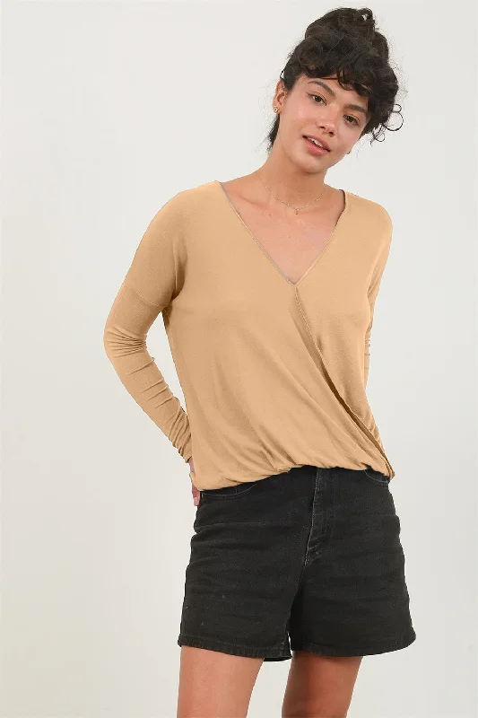 HYFVE Draped Drop Shoulder Long Sleeve Top