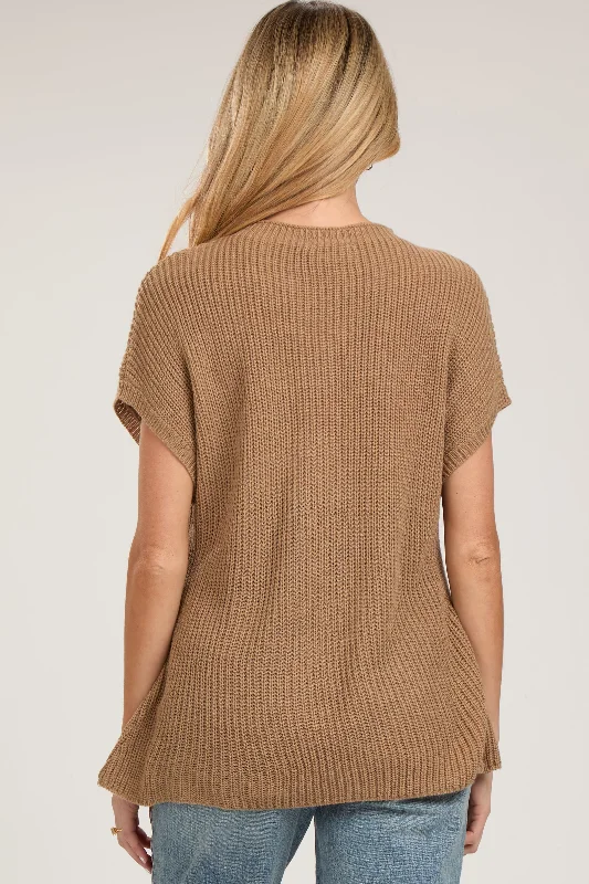 Mocha Knit Pocket Front Maternity Top