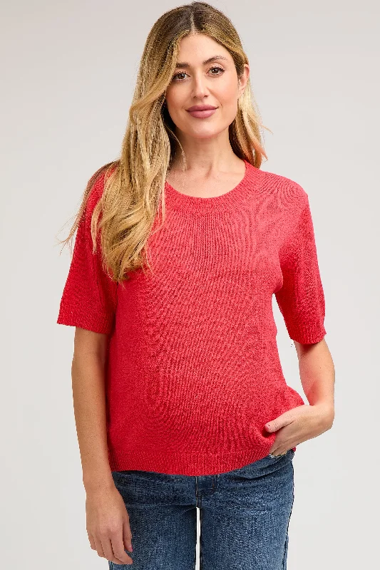 Red Knit Short Sleeve Maternity Top