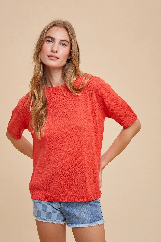 Red Knit Short Sleeve Maternity Top