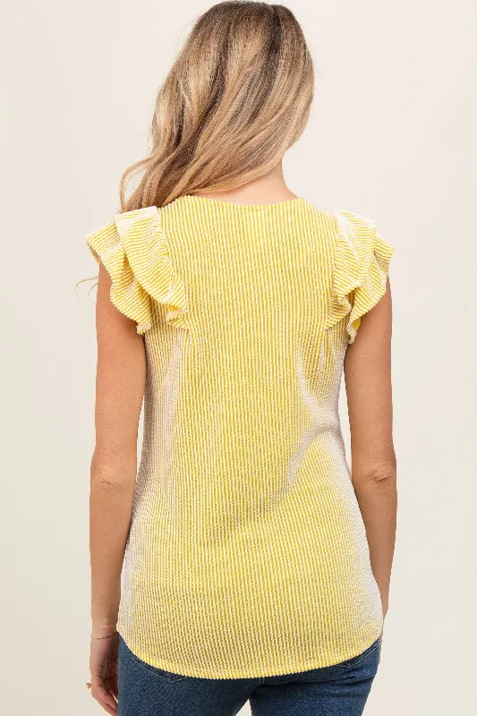 Yellow Flutter Sleeve Ribbed Maternity Top