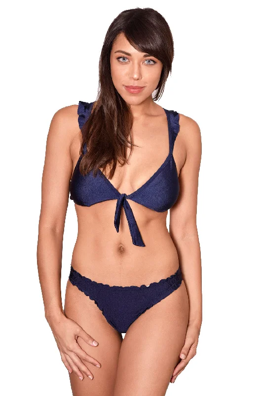 GLOW BLUE MARINE Ruffle Racerback Bikini Top Soft cup bikini, Comfortable, Supportive, Trendy