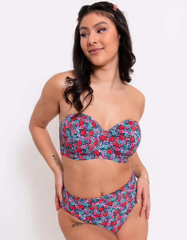 Curvy Kate Kitsch Kate Bandeau Strapless Multiway Bikini Top Floral Print Bikini with tie sides, Adjustable, Comfortable, Trendy