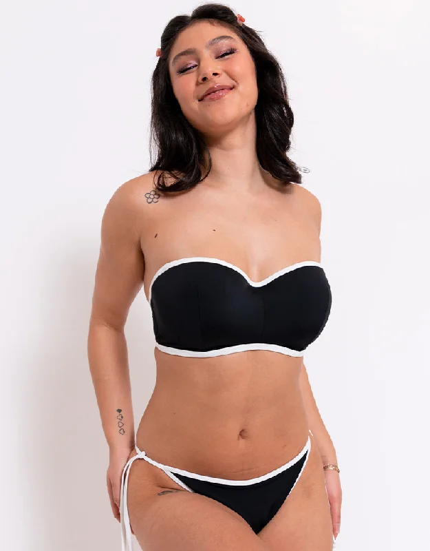 Curvy Kate Minimalist Bandeau Strapless Multiway Bikini Top Black/White Bikini with tassel trim, Fun, Sexy, Trendy