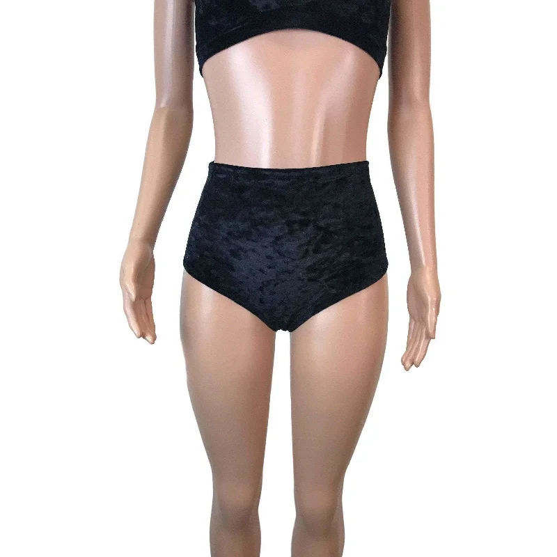 High Waisted Hot Pants - Black Crushed Velvet - Booty Shorts - Bikini Bottom - Festival or Rave Clothing Mesh bikini top, Sexy, Trendy, Comfortable