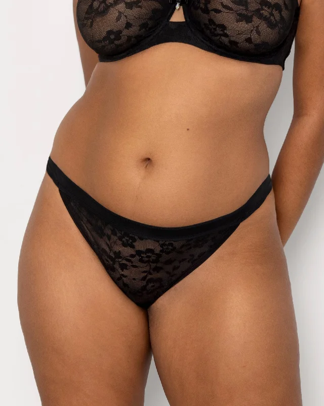 No-Show Lace String Bikini - Black Hue Bikini with fringe details, Trendy, Fun, Sexy