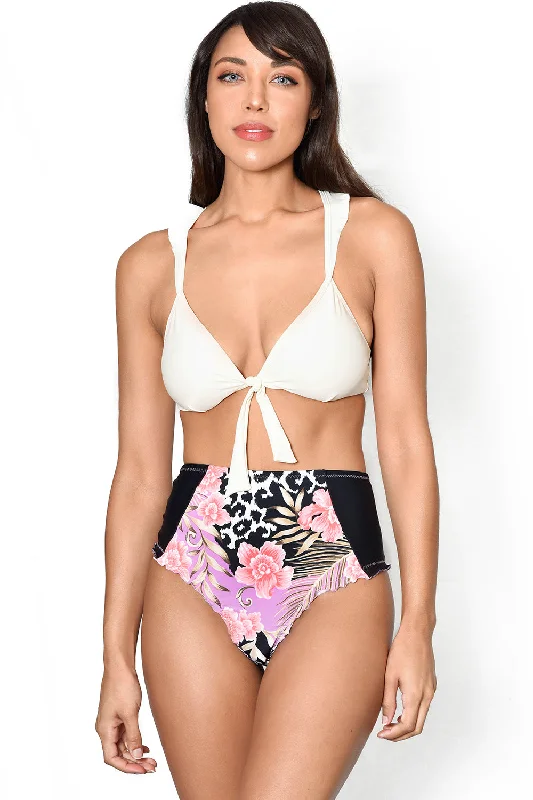 PEARL IVORY Ruffle Racerback Bikini Top Solid color bikini set, Sleek, Trendy, Comfortable