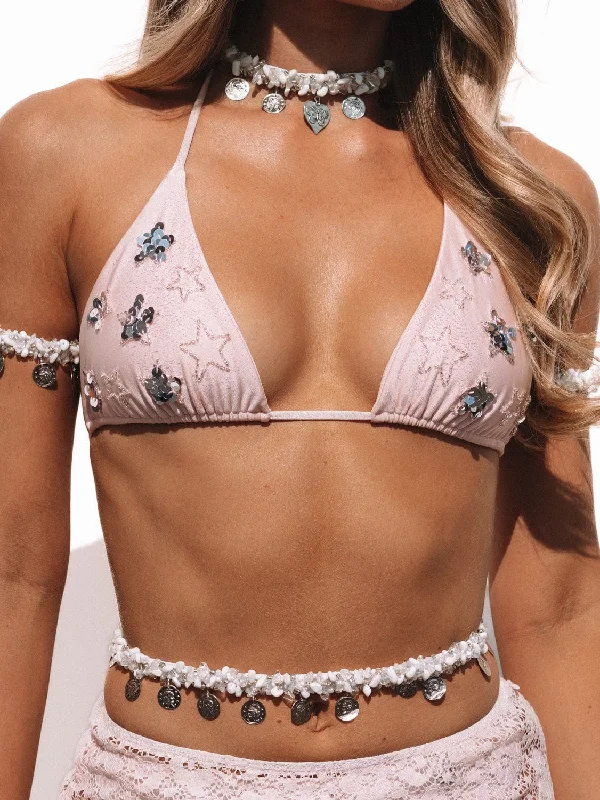 PRE-ORDER / PHOENIX SPARKLE STAR BIKINI BRA - PINK/SILVER Printed bikini, Vibrant, Trendy, Chic