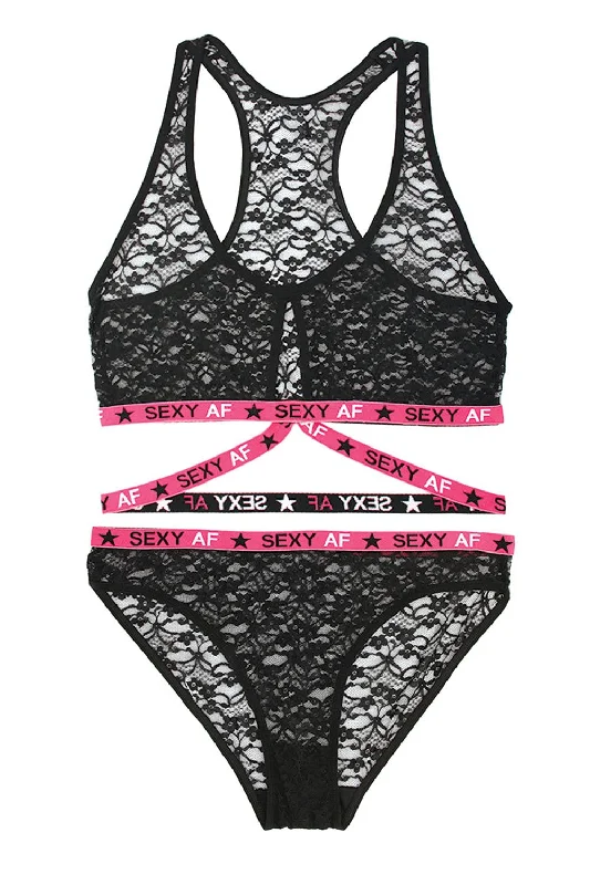 Sexy Af Bralette & Bikini Panty - Pink/black - M/l Adjustable strap bikini, Custom fit, Comfortable, Stylish