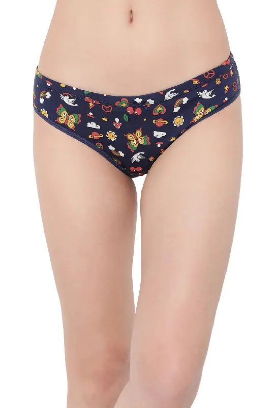 Clovia Low Waist Printed Bikini Panty in Navy - Cotton Frilly bikini, Feminine, Trendy, Chic
