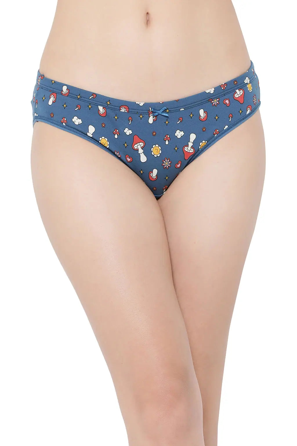 Low Waist Retro Print Bikini Panty in Blue - Cotton Flared bikini bottom, Trendy, Comfortable, Chic