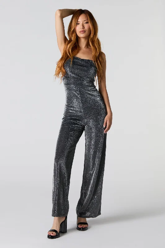 Sparkle Cowl Neck Wide Leg Jumpsuit Structured jumpsuit, Tailored fit, Professional, Elegant