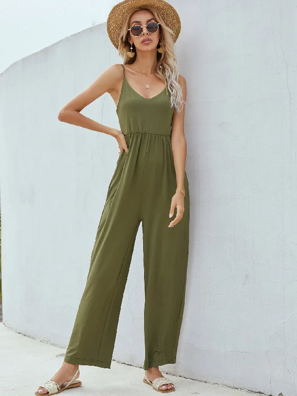 Adjustable Spaghetti Strap Jumpsuit with Pockets Faux leather jumpsuit, Trendy, Fashionable, Street style Adjustable Spaghetti Strap Jumpsuit with Pockets Faux leather jumpsuit, Trendy, Fashionable, Street style