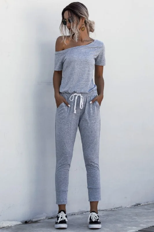 Asymmetrical Neck Tied Jumpsuit with Pockets Black jumpsuit, Sleek, Formal, Nightwear