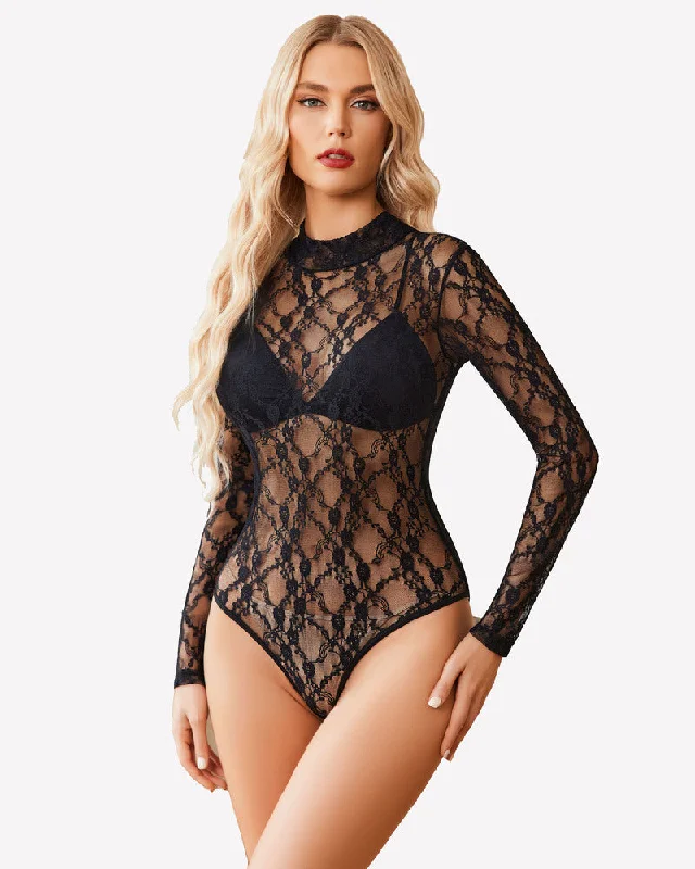 Turtleneck Lace Shirts Long Sleeve Jumpsuit Loose jumpsuit, Comfortable, Casual, Trendy