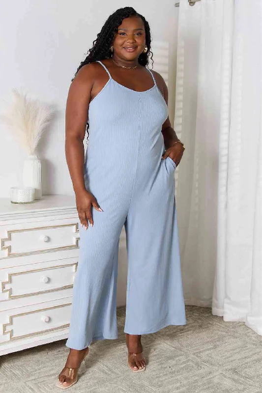 Basic Bae Full Size Spaghetti Strap V-Neck Jumpsuit Halter jumpsuit, Sexy, Elegant, Trendy