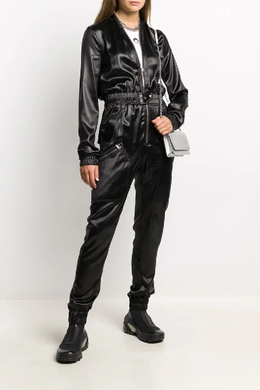 Black Long Sleeves Jogger Leather Jumpsuit One-piece jumpsuit, Casual, Comfortable, Stylish