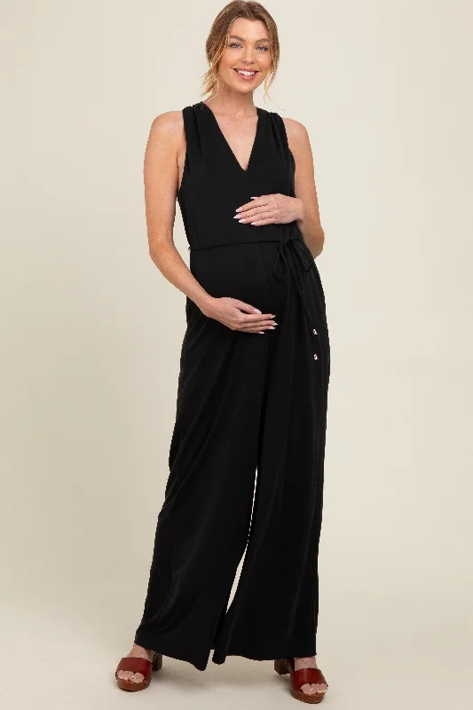 Black Racerback Wide Leg Maternity Jumpsuit Casual romper jumpsuit, Comfortable, Trendy, Playful