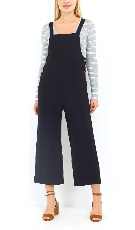 BLACK SLEEVELESS WIDE LEG DUNGAREE JUMPSUIT Casual cotton jumpsuit, Relaxed, Comfortable, Summer wear