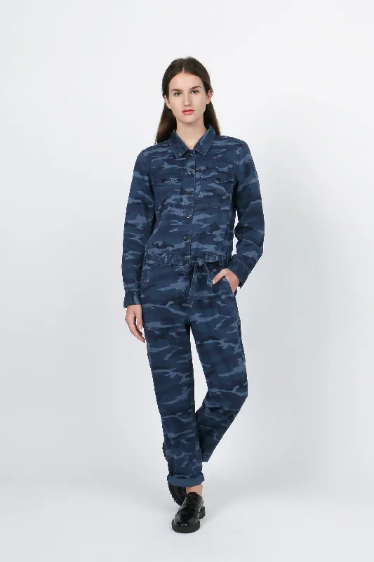 Camo Pilot Jumpsuit - Navy Camouflage Silk jumpsuit, Luxurious fabric, Elegant, Evening wear