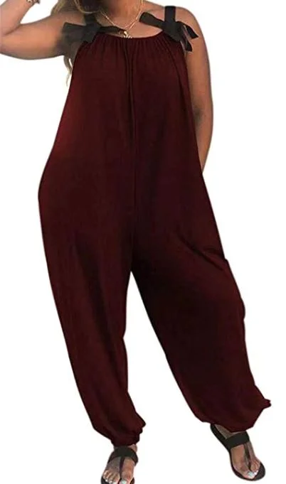 Casual Solid Color Loose Fit Baggy Harem Overall Jumpsuit Sleeveless Spaghetti Strap Elegant jumpsuit, Chic, Comfortable, Fashionable