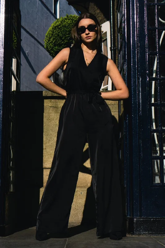 Double Second Sleeveless Wrap Satin Jumpsuit Ruffled jumpsuit, Feminine, Elegant, Stylish