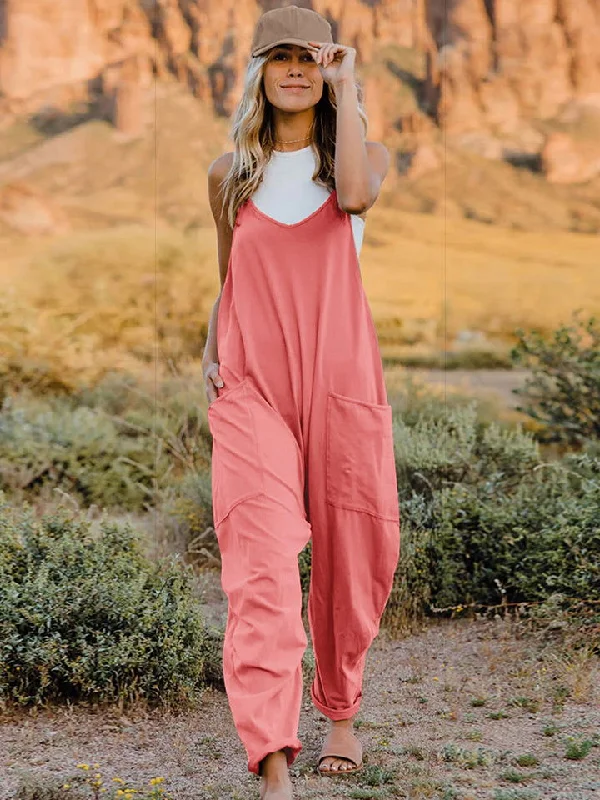 Double Take Full Size Sleeveless V-Neck Pocketed Jumpsuit Casual denim jumpsuit, Comfortable, Street style, Trendy Double Take Full Size Sleeveless V-Neck Pocketed Jumpsuit Casual denim jumpsuit, Comfortable, Street style, Trendy