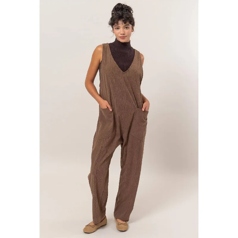 Mocha Brown Corduroy Jumpsuit With Patch Pockets Halter neck jumpsuit, Summer style, Trendy, Sexy