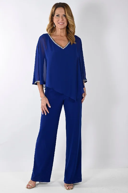 Frank Lyman 239197 Imperial Blue Cape Jumpsuit Jumpsuit with tie waist, Slim fit, Comfortable, Stylish