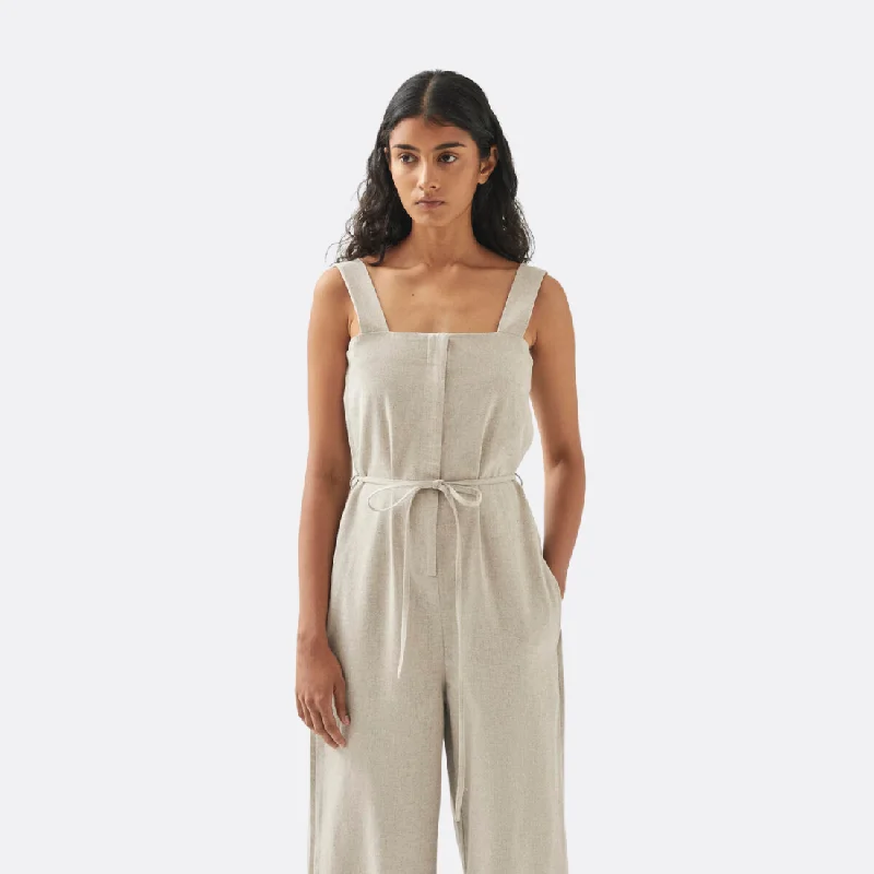 Inguer Cream Jumpsuit Light fabric jumpsuit, Casual, Comfortable, Summer wear