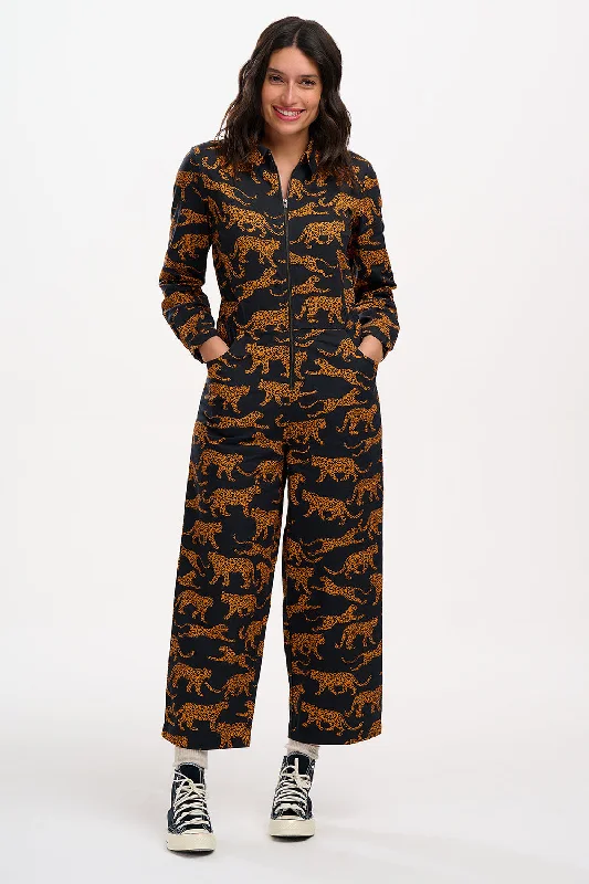 Gertie Cropped Jumpsuit Leopard Black/Tan Jumpsuit romper, Casual, Relaxed fit, Comfortable
