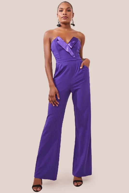 Goddiva Satin Collar Scuba Jumpsuit - Purple Slim fit jumpsuit, Tailored design, Chic, Stylish