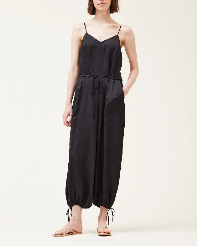 Devin Seamed Satin Jumpsuit Jumpsuit with belt, Waist tie, Elegant, Slim fit