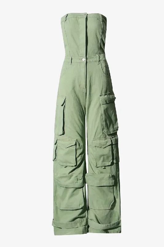 Green Denim Cargo Jumpsuit Wide leg jumpsuit, Summer style, Comfortable, Trendy
