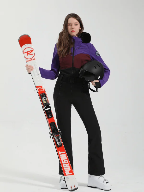 Gsou Snow Colorblock Fur Slim Ski Jumpsuit - Women's A-line jumpsuit, Flattering cut, Comfortable, Stylish