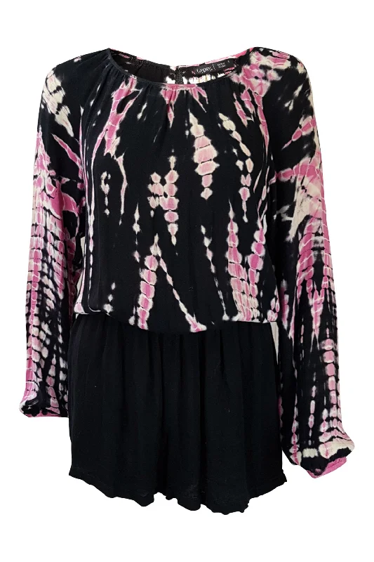 GYPSY GLOBAL VILLAGE Tie Dye Black Pink Playsuit (S) V-neck jumpsuit, Sexy, Comfortable, Stylish