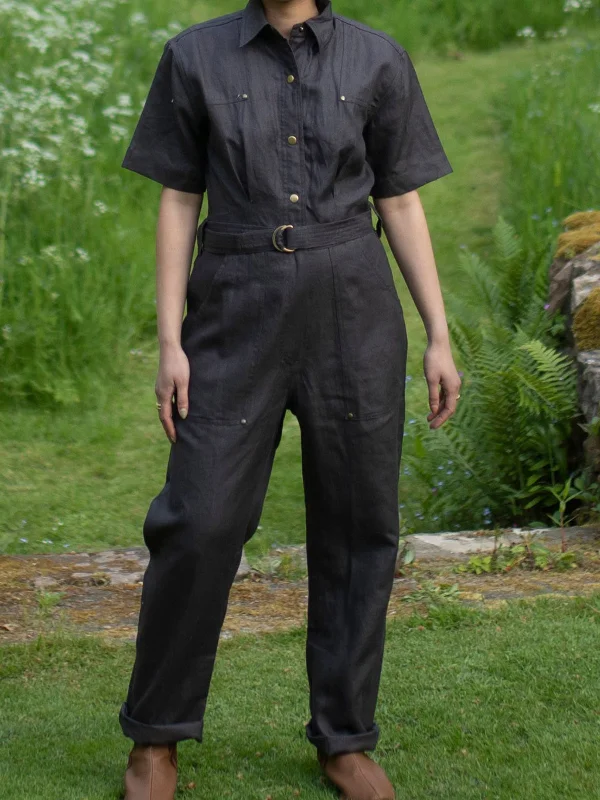 Jumpsuit Charcoal Ruffle hem jumpsuit, Feminine, Trendy, Elegant